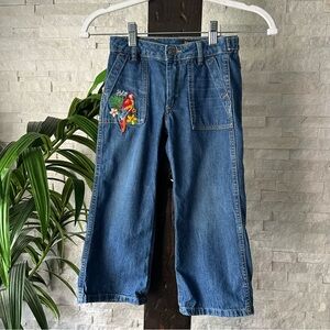 Polo Ralph Lauren Tropical Parrot Flower Embroidered Wide Leg Size 5 Kids Jeans